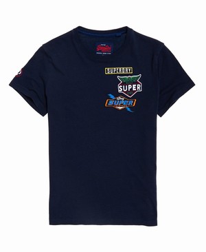 Superdry Patch Férfi Pólók Barna/Kék | EUDQI5340